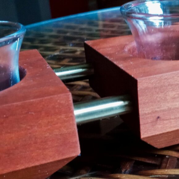 1-of-a-kind Finely Crafted Handsome Handmade Cherry Wood & Brass Tealight Holder - Picture 7 of 9